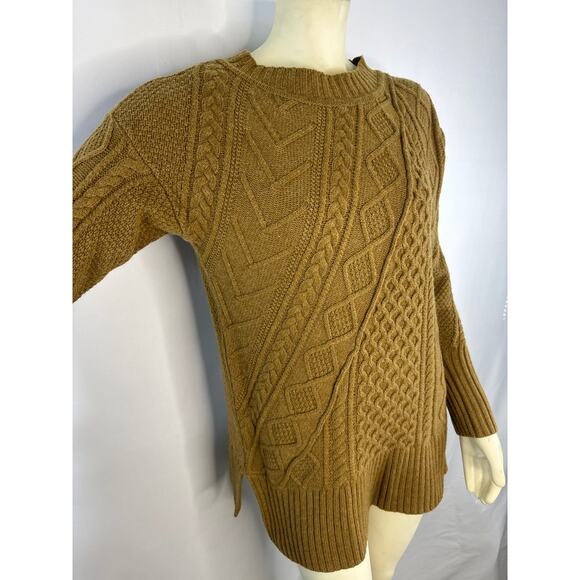 J. Crew Patchwork Cable Knit Wool Sweater Heather Teak Brown size small - Picture 7 of 12